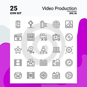 25 Video Production Icon Set. 100% Editable EPS 10 Files. Business Logo Concept Ideas Line icon design