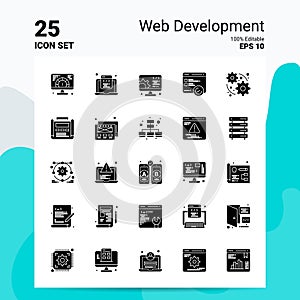 25 Web Development Icon Set. 100% Editable EPS 10 Files. Business Logo Concept Ideas Solid Glyph icon design