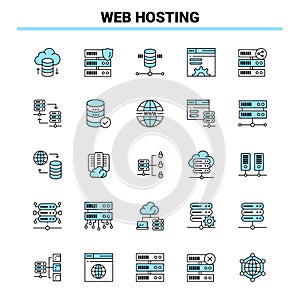 25 Web Hosting Black and Blue icon Set. Creative Icon Design and logo template