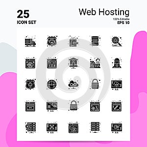 25 Web Hosting Icon Set. 100% Editable EPS 10 Files. Business Logo Concept Ideas Solid Glyph icon design