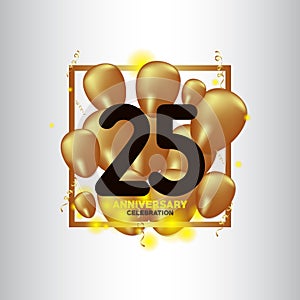 25 Year Anniversary Black Gold Balloon Vector Template Design Illustration