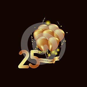 25 Year Anniversary Gold Balloon Vector Template Design Illustration