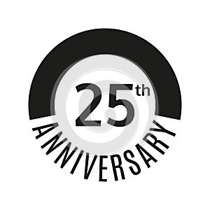 25 year anniversary icon. 25th celebration template for banner, invitation, birthday. Vector illustration.