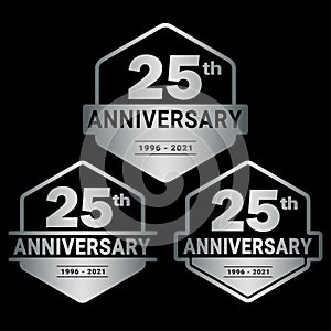 25 years anniversary celebration logotype. 25th anniversary logo collection. Set of anniversary design template.