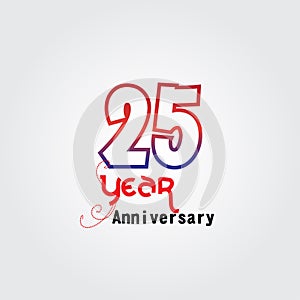 25 years anniversary celebration logotype. anniversary logo with red and blue color isolated on gray background, vector design for