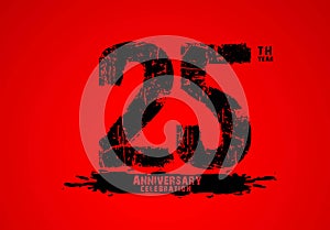 25 years anniversary celebration logotype on red background, 25th birthday logo, 25 number, anniversary year banner, anniversary