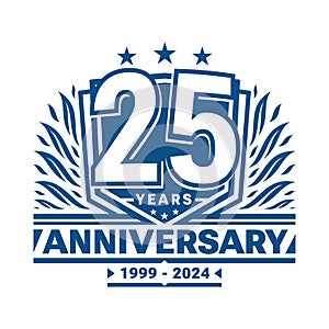 25 years anniversary celebration shield design template. 25th anniversary logo. Vector and illustration.
