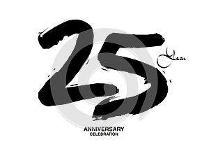 25 Years Anniversary Celebration Vector Template, 25 number logo design, 25th birthday, Black Lettering Numbers brush drawing hand