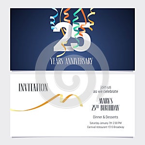25 years anniversary invitation vector