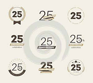 25 years anniversary logo set. 25th anniversary icons.