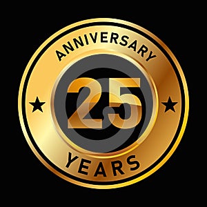 25 years anniversary medal gold golden circle design vector birthday celebration 25th