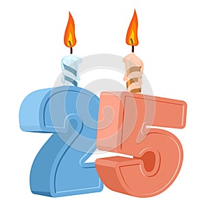 25 years birthday. Number with festive candle for holiday cake.