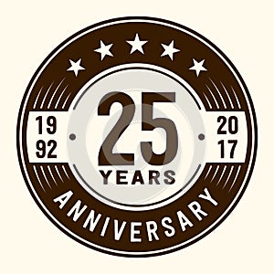 25 years celebrating anniversary design template. 25th anniversary logo. Vector and illustration.