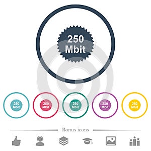 250 mbit guarantee sticker flat color icons in round outlines