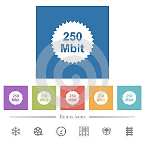 250 mbit guarantee sticker flat white icons in square backgrounds