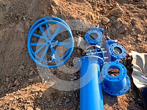 250mm and 150mm drink water pipe collars, gate wheel, reduction member. Pipe fitting