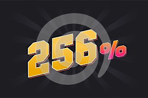 256% discount banner with dark background and yellow text. 256 percent sales promotional design