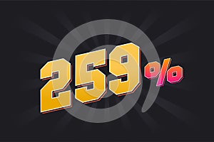 259% discount banner with dark background and yellow text. 259 percent sales promotional design