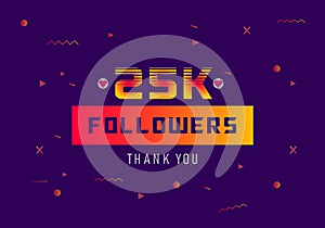 25k followers thank you colorful celebration template. social media 25000 followers achievement banner