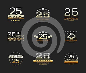 25th anniversary celebration logo set. 25 year jubilee banner.