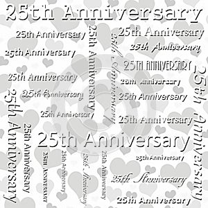 25th Anniversary Design with Gray and White Hearts Tile Pattern