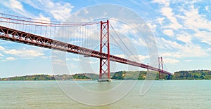 25th April Bridge in Lisbon, Portugal. Famous landmark on river Tagus.