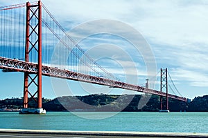 25th of April Bridge over the Tagus river, connecting Almada and Lisbon in Portugal