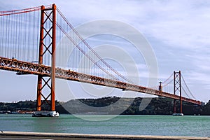 25th of April Bridge over the Tagus river, connecting Almada and Lisbon in Portugal