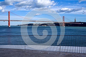 25th of April Bridge over the Tagus river, connecting Almada and Lisbon in Portugal