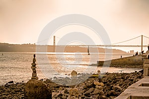 25th of April Bridge over the Tagus river, connecting Almada and Lisbon in Portugal