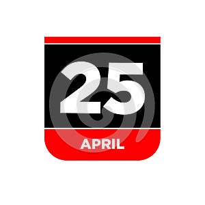 25th April calendar page icon. 25 Apr day