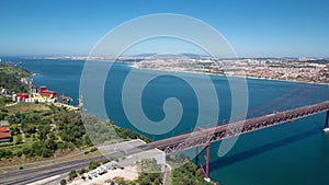 25th of April Suspension Bridge over the Tagus river, connecting Almada and Lisbon in Portugal timelapse