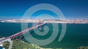 25th of April Suspension Bridge over the Tagus river, connecting Almada and Lisbon in Portugal timelapse