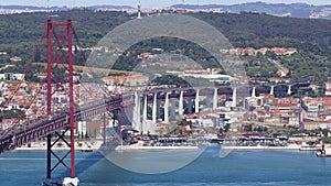 25th of April Suspension Bridge over the Tagus river, connecting Almada and Lisbon in Portugal timelapse