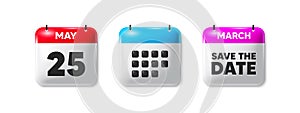 25th day of the month icon. Event schedule date. Calendar save the date 3d icon. Vector