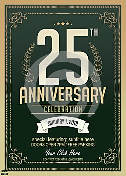 25th Years Anniversary Celebration Design on green.