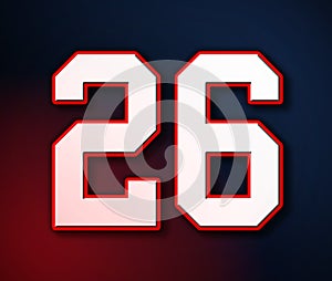 26 American Football Classic Sport Jersey Number in the colors of the American flag design Patriot, Patriots 3D illustration