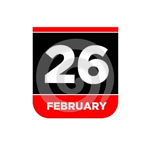 26 feb calendar day vector icon