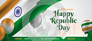 26 January happy Indian Republic day celebration horizontal banner background 3d vector template