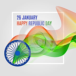 26 january Happy Republic Day vector abstract background of india flag with traditional colors waves.