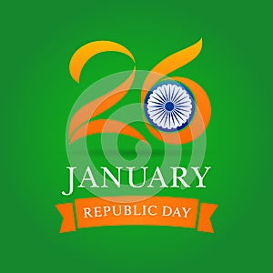 26 January illustration of Happy Indian Republic day celebration with card in national flag colors