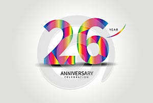 26 Year Anniversary Celebration Logo colorful vector, 26 Number Design, 26th Birthday Logo, Logotype Number, Vector Anniversary