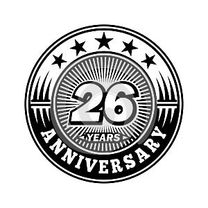 26 years anniversary celebration. 26th anniversary logo design. 26years logo.