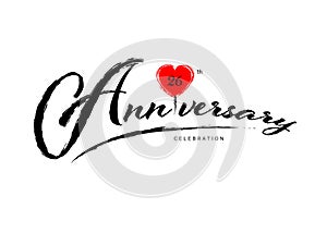 26 Years Anniversary Celebration logo with red heart vector, 26 number logo design, 26th Birthday Logo, happy Anniversary, Vector