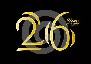 26 years anniversary celebration logotype gold color vector, 26th birthday logo,26 number, anniversary year banner, anniversary