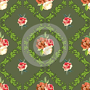 2600 pattern, vector illustrations, seamless pattern with flowers elements, damask ornaments, classic background, wallpaper, wrapp