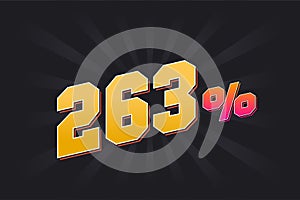 263% discount banner with dark background and yellow text. 263 percent sales promotional design