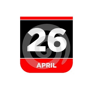 26th April calendar page icon. 26 Apr day