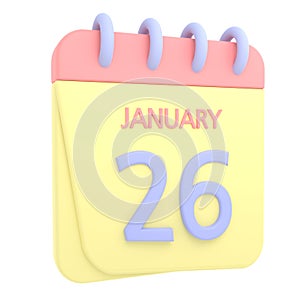 26th January 3D calendar icon