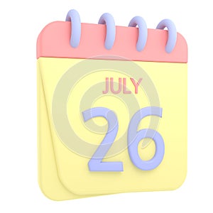 26th July 3D calendar icon